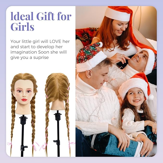 Neverland Beauty Mannequin Head with 60% Real Human Hair, 26 Inch Makeup Cosmetology Mannequin Doll Head for Hair Styling, Training Practice Braiding Manikin Head with False Eyelashes Hair Styling Set
