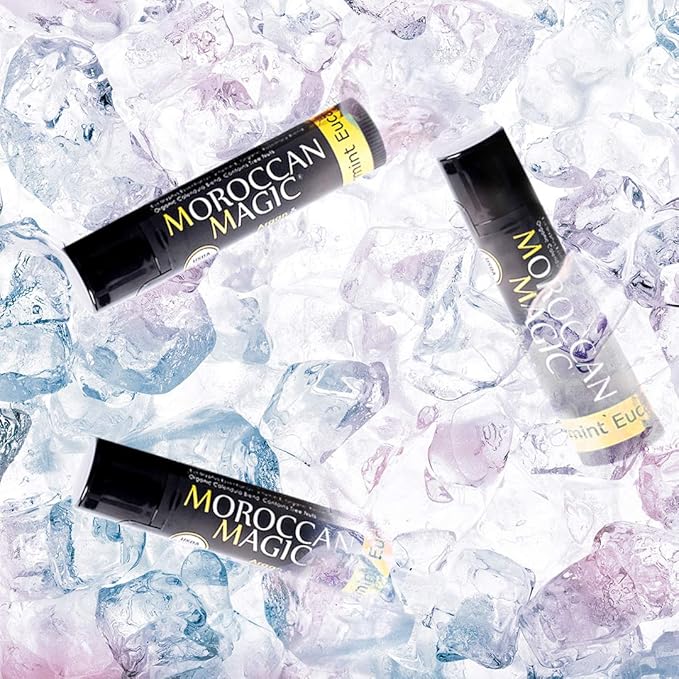 Moroccan Magic Organic Peppermint Eucalyptus Lip Balm 3 Pack | Chapsticks for Dry Lips | Natural Argan & Essential Oils Lip Moisturizer + Vitamin E | Smooth, Hydrating, Non-Toxic | Organic Lip Balm