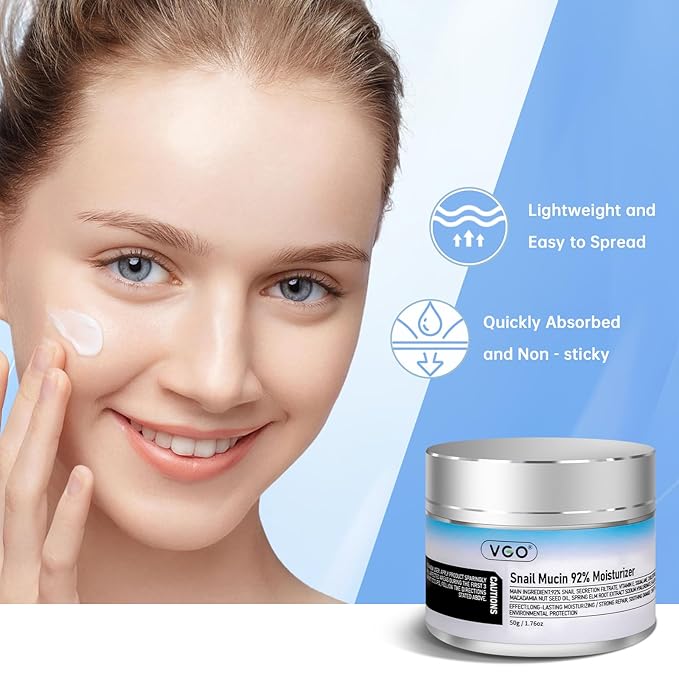 VGO Snail Mucin 92% Moisturizer Daily Face Moisturizer Hydrating Repair Face Gel Cream for Dry & Sensitive Skin, All Skin Types 50g / 1.76oz