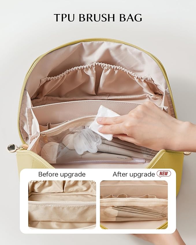 EACHY Travel Makeup Bag,Large Capacity Cosmetic Bags for Women,Waterproof Portable Pouch Open Flat Toiletry Bag Make up Organizer with Divider and Handle