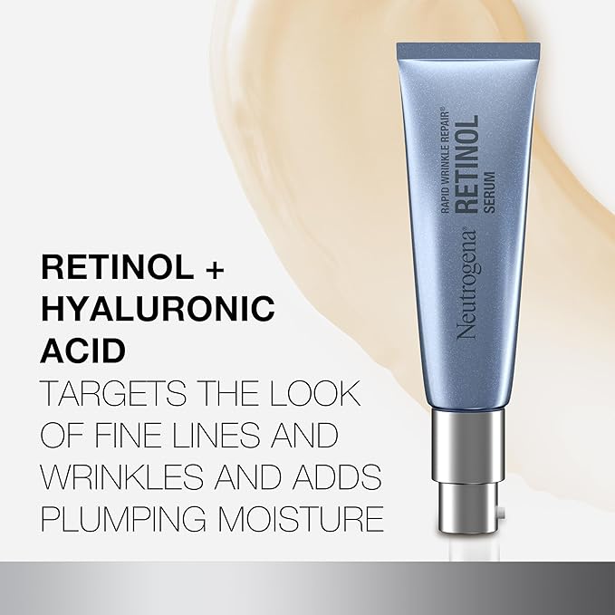 Neutrogena Rapid Wrinkle Repair Retinol Anti-Wrinkle Face Serum with Hyaluronic Acid, Daily Anti-Aging Facial Serum for Fine Lines & Wrinkles, Mineral Oil- & Dye-Free, 1 fl. oz