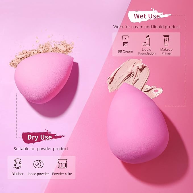 BEAKEY Latex-Free Blender Makeup Sponge for Blending, Pink Makeup Sponge Set, Soft Beauty Sponge, for Flawless Application of Liquid, Cream, and Powder Cosmetics