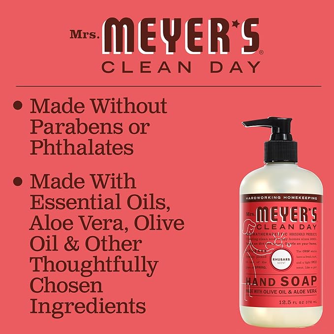 MRS. MEYER'S CLEAN DAY Hand Soap, Made with Essential Oils, Rhubarb 12.5 Fl Oz (Pack of 6)