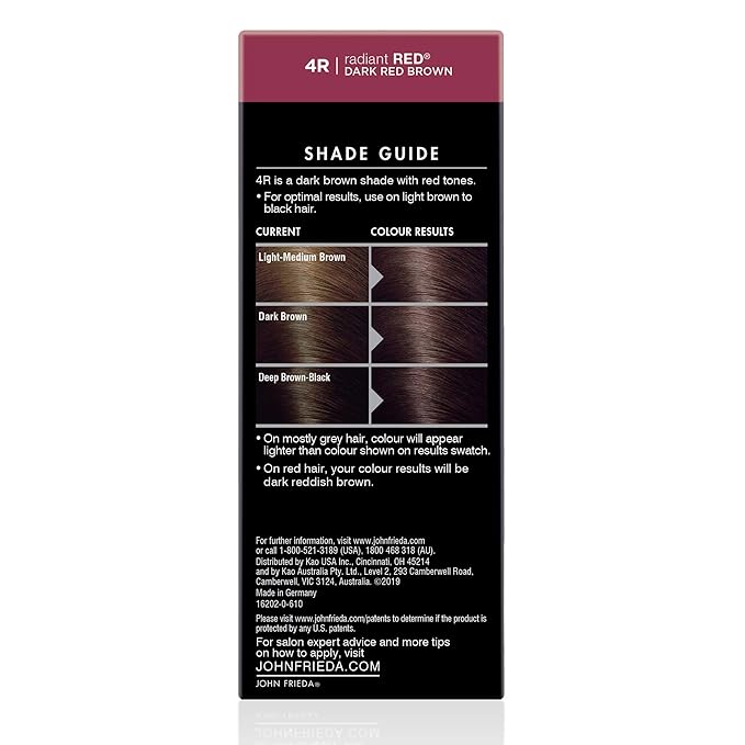 John Frieda Precision Foam Colour, Dark Red Brown 4R, Full-Coverage Hair Color Kit, Anti-Fade Gray Coverage, Deep Color Saturation Hair Dye, 1 Application