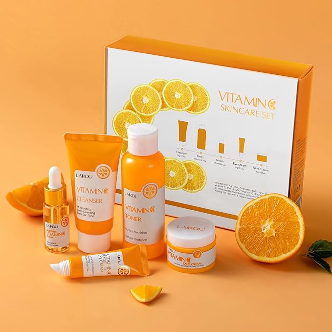 Skin Care Set Vitamin C Women Beauty Gift Sets Skin Care Kit with Cleanser, Toner, Serum, Eye Cream, Face Cream Travel Kit for Women Teen Girls Mom Daughter Birthday TSA-friendly Sizes 5pcs