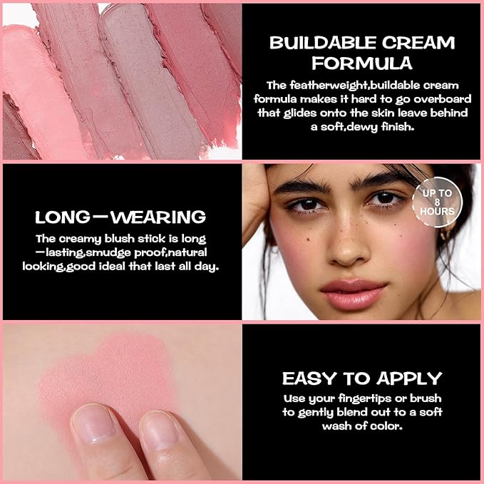 FOCALLURE Cream Blush Makeup,Buildable Blush Stick for Cheeks,Matte Stick,BABY PINK