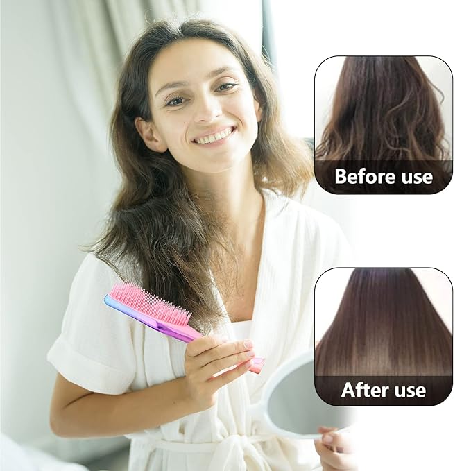 Detangler Hair Brush for Adults & Kids (2 Count)- Natural, Curly, Straight, Wet or Dry Hair, Three Layer Comb Structure, Massages Scalp (Purple + Pink)