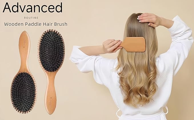 Paddle Hair Brush with Boar Bristles for All Hair Types, Professional Styling Brush for Men, Women (Brown)