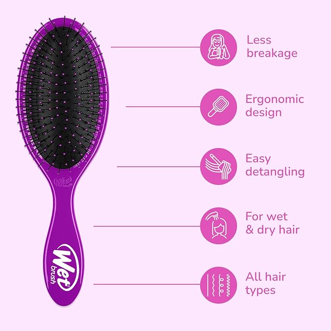 Wet Brush Original Detangling Hair Brush, Purple, Ultra-Soft IntelliFlex Bristles, Detangler Hairbrush Glides Through Tangles With Ease For All Hair Types, For Women, Men, Wet & Dry (Pack of 2)