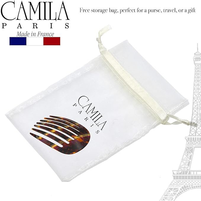 Camila Paris CP3400 French Hair Side Comb Rounded, Purple Gold, Handmade French Twist Hair Combs, Strong Hold Hair Clips for Women Bun Chignon, No Slip Styling Girls Hair Accessories Made in France