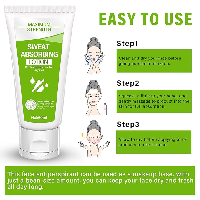 Face Antiperspirant, Face Sweat Blocker, Face No Sweat Lotion, Oily Skin Control, Anti Sweat for Men & Women, 60ml