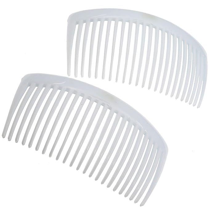 Camila Paris CP3024 French Side Combs Large Curved, White French Twist Hair Combs Decorative, Strong Hold Hair Clips for Women Bun Chignon Up-Do, No Slip Styling Girls Hair Accessories, Made in France