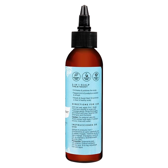 Cibu 3-in-1 Scalp Treatment - Soothing Peppermint Herbal Rinse - Advanced Care Hair and Exfoliating Scalp Treatment - 3.8oz