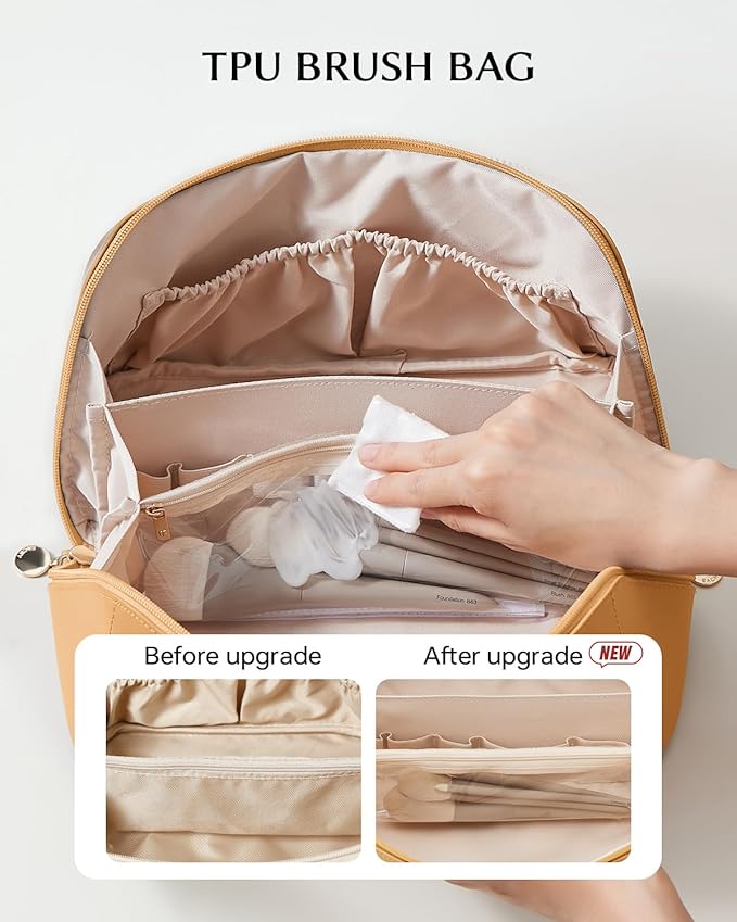 EACHY Travel Makeup Bag,Large Capacity Cosmetic Bags for Women,Waterproof Portable Pouch Open Flat Toiletry Bag Make up Organizer with Divider and Handle