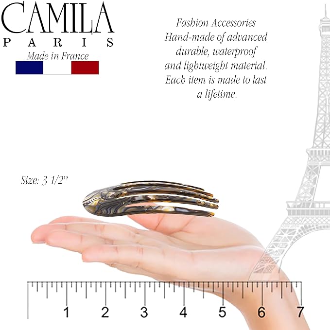 Camila Paris CP3399 French Hair Side Comb Small Rounded, Onyx, Handmade French Twist Hair Combs, Strong Hold Hair Clips for Women Bun Chignon, No Slip Styling Girls Hair Accessories Made in France