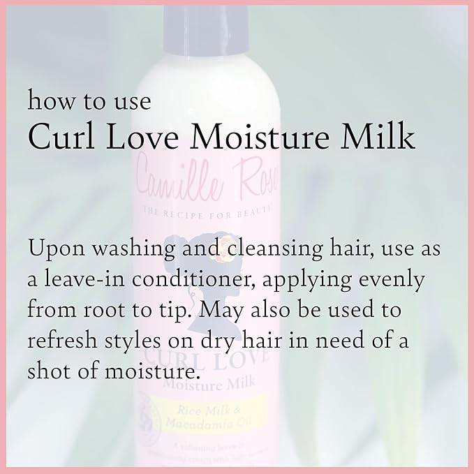 Camille Rose Curl Love Moisture Milk Leave-In Conditioner, with Rice Milk and Macadamia Oil to Soften, Smooth and Detangle Curly Hair, 8 oz