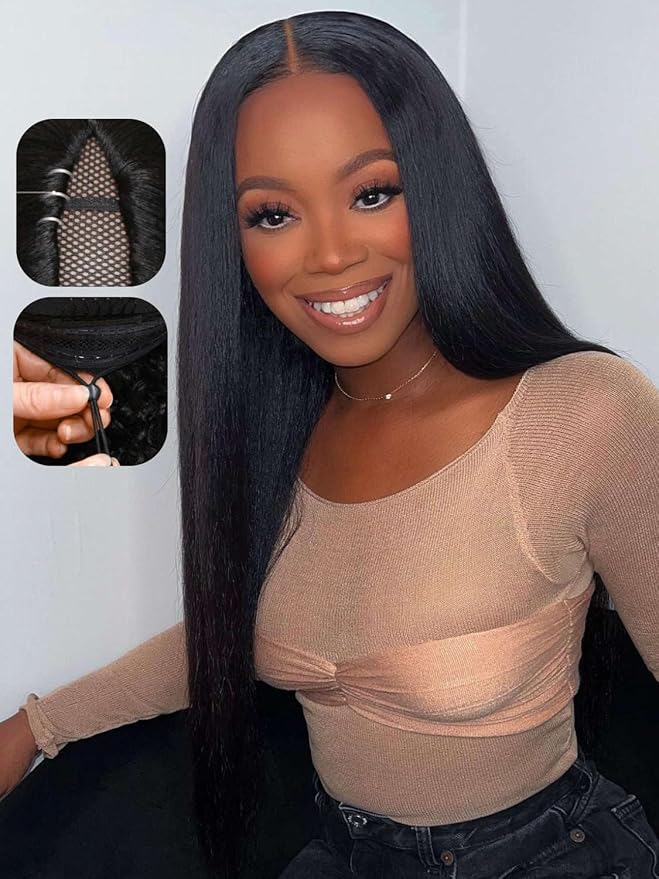 Beauty Forever V Part Wig Human Hair Yaki Straight EasiContour Vpart Wigs No Leave Out Glueless Upgraded Kinky U Part Wigs for Women Beginner Friendly Drawstring Wig 180% Density 22inch