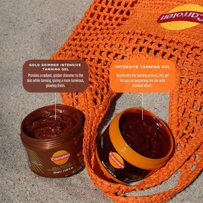 Carroten Gold Shimmer Intensive Tanning Gel | Browning Tan Accelerator | Non-Greasy, Water-Resistant with Carrot and Coconut Oil | Vitamin A & E For Moisture & Hydration | Made in Greece | 5 Fl Oz