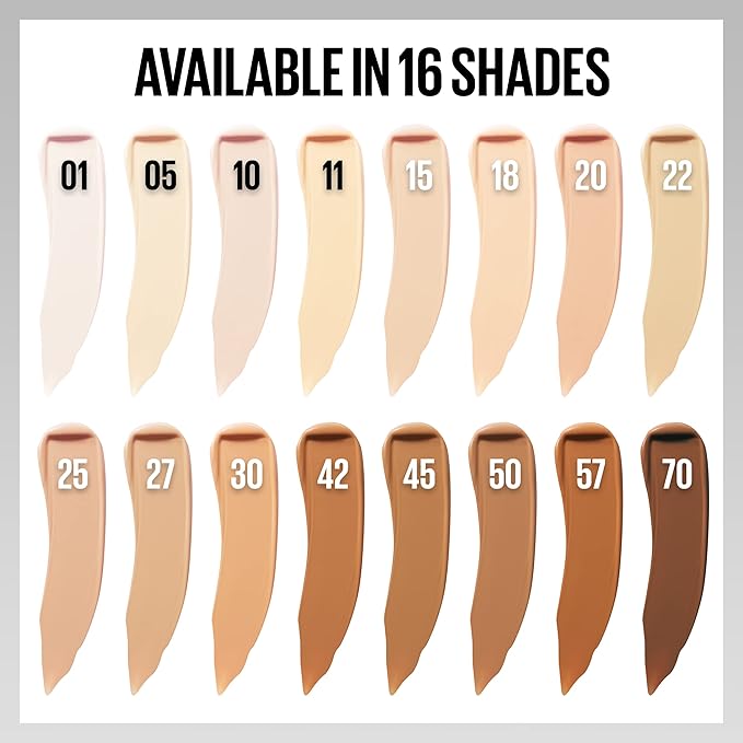 Maybelline Super Stay Liquid Concealer Makeup, Full Coverage Concealer, Up to 30 Hour Wear, Transfer Resistant, Natural Matte Finish, Oil-free, Available in 16 Shades, 10, 1 Count