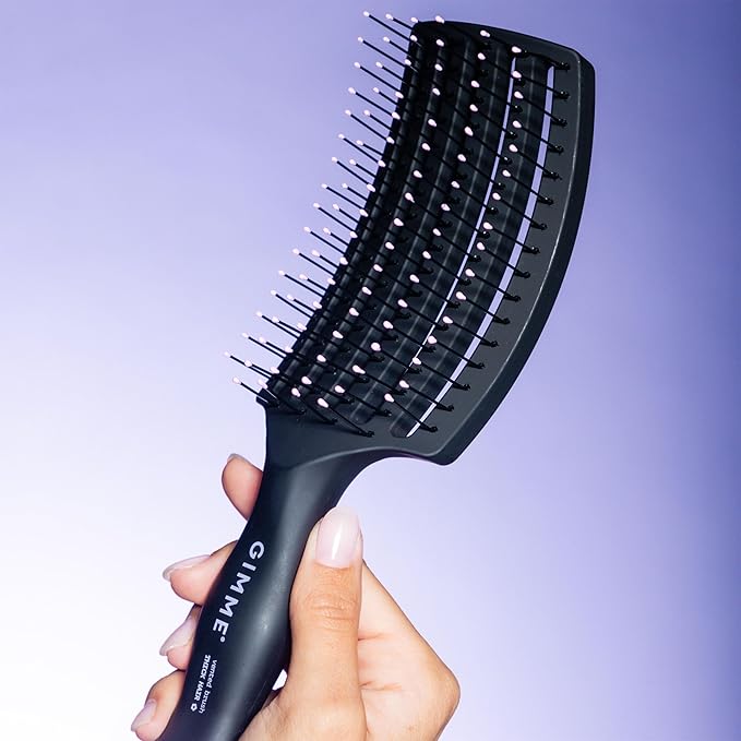Gimme Beauty Vented Detangling Brush - Quick-Dry, Heat-Resistant Wet Brush for Thick or Thin Locks - Supports Healthy Hair - Flexible Curved Design for Fine Locks - Thick Hair