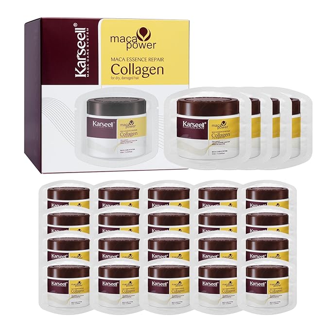 Karseell Collagen Hair Treatment Deep Repair Conditioning Argan Oil Collagen Hair Mask Essence for Dry Damaged Hair All Hair Types 10ml/ 0.34oz(24 packs