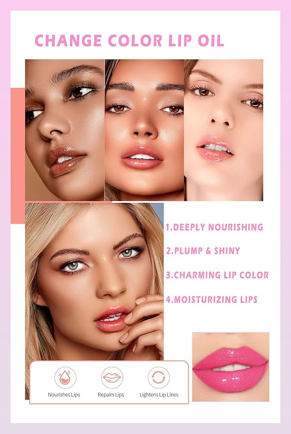 2 Pcs Magic Color Changing Lip Oil, Long Magic