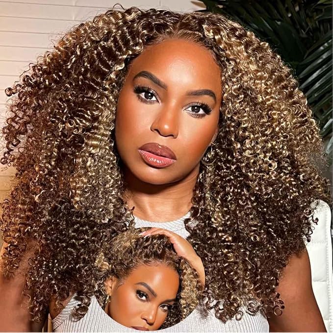 Beauty Forever Pre Everything Highlight Curly 13x4 Lace Front Wig Glueless Put on and Go Wig Human Hair, Pre Plucked Honey Blonde Pre Cut Lace Wig Pre Bleached Knots for Beginner 150% Density 22inch