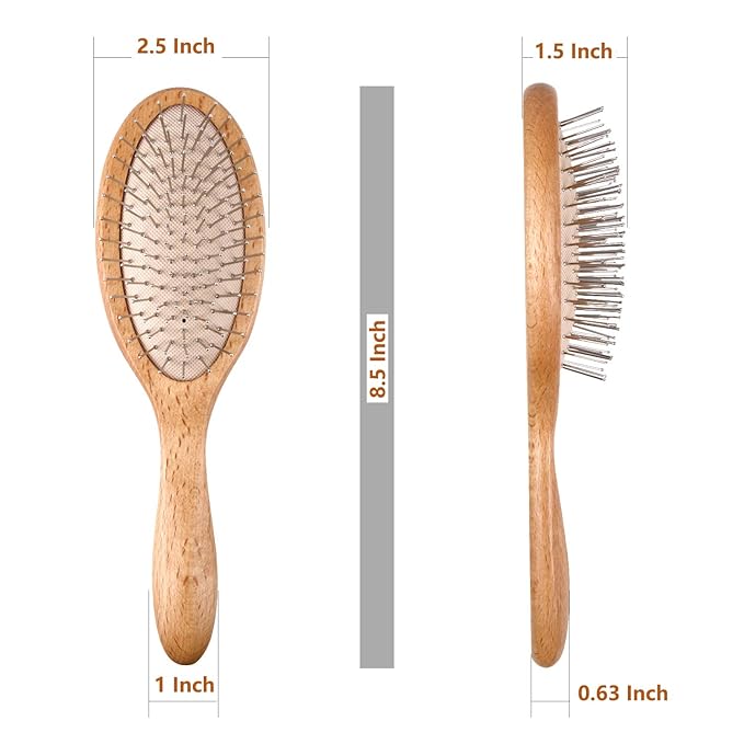 Hair Brush, Wooden Hairbrush with Metal Bristles, Stimulates Scalp for Hair Growth, Gift for Mother's & Father's & Friends, All Hair Types