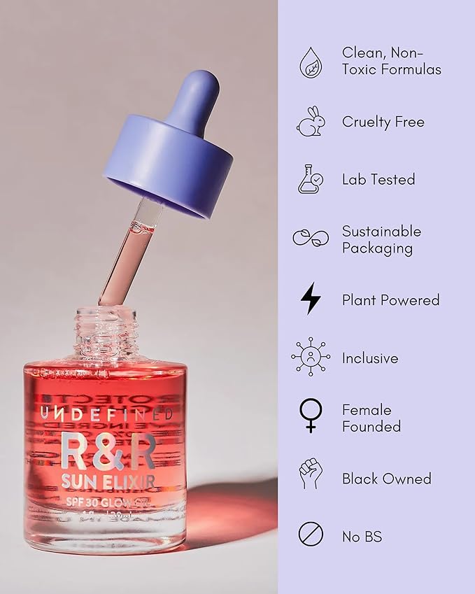 Undefined Beauty R&R Sun Elixir SPF 30 – Glow Oil for Face, Hair, Scalp & Body with Vitamin C, Amla, Tsubaki Seed & Milk Thistle