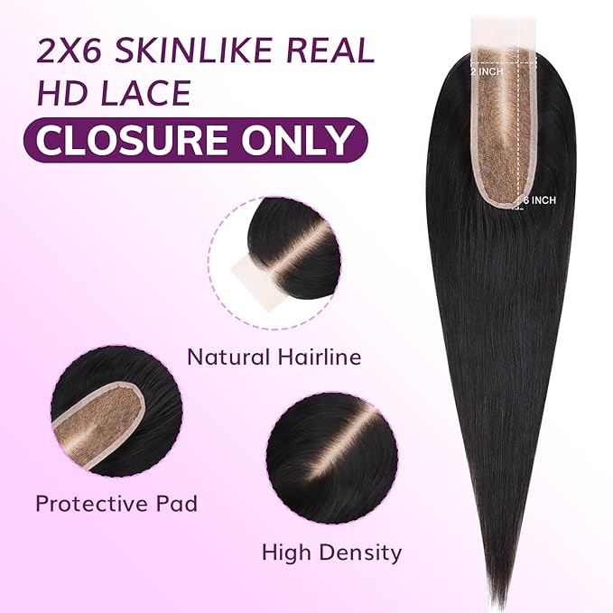 IDN BEAUTY SKINLIKE REAL HD 2x6 Lace Closure Human Hair Straight 12 Inch Bleached Single Knots HD Closure Ultra-thin 2x6 Lace Closure Virgin Human Hair 0.1 mm Pre Plucked Hairline Lace Closure