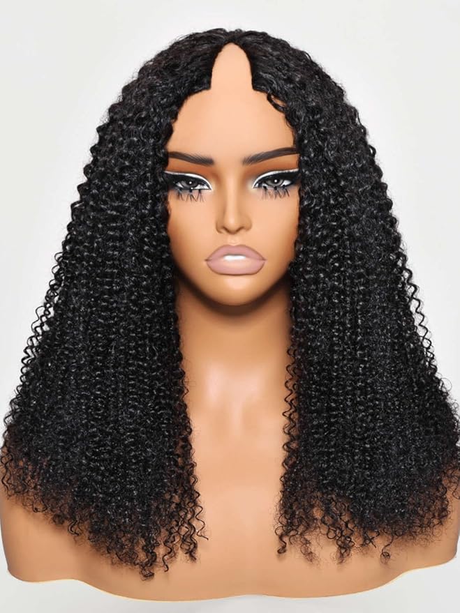 Beauty Forever V Part Curly Wig Human Hair EasiContour Vpart Wigs No Leave Out Glueless Upgraded U Part Wigs for Women Clip In Half Wig None Lace Front Wigs Natural Color 150% Density 14inch