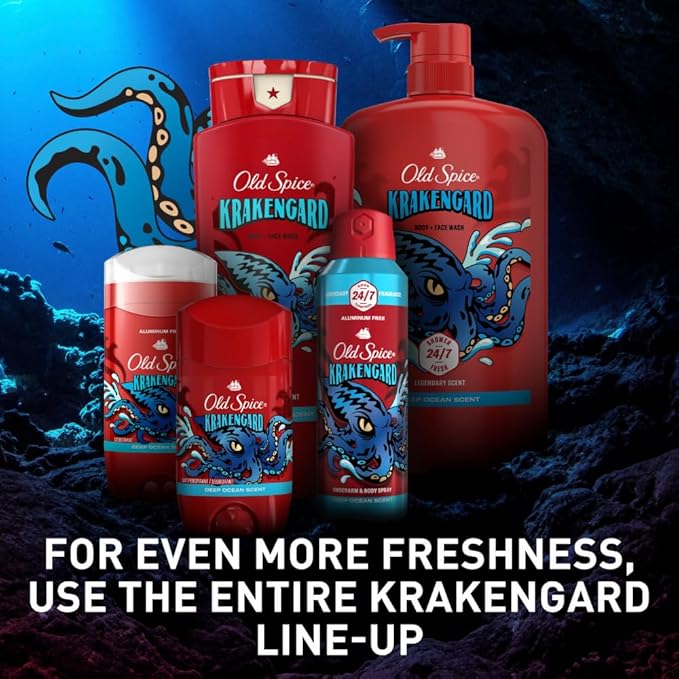 Old Spice Aluminum Free Deodorant for Men, 24/7 Odor Protection, 24/7 Freshness & Lasting Scent, Goes on Clear, Krakengard with Deep Ocean Scent, 2.6 oz (Pack of 6)