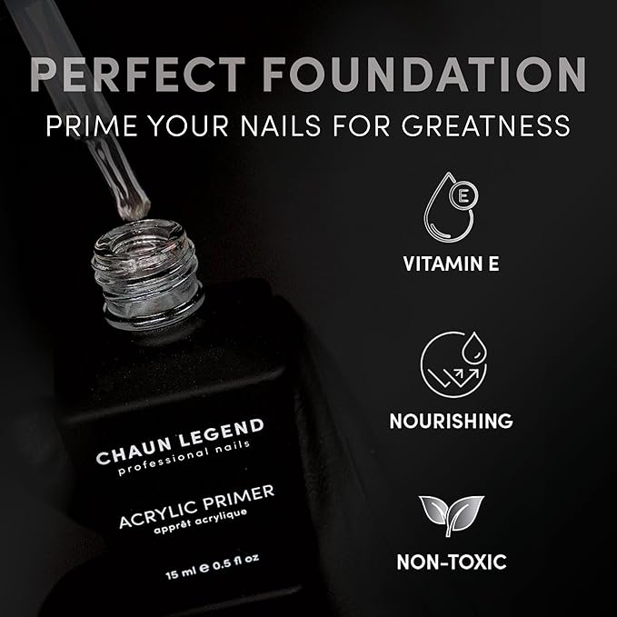 CHAUN LEGEND Acrylic Primer | Vitamin E Infused, Non-Acid Formula | Nourishes, Strengthens, and Primes for Flawless, Long-Lasting Acrylic Powder Nail Extensions | 15ml