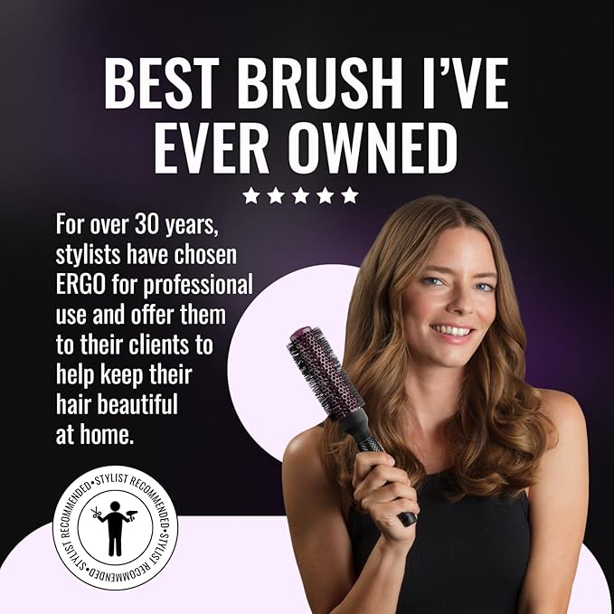 Ergo Super Gentle Round Brush for Blow Out - Salon Quality Hair Styling for Women - Roller for Wet and Dry Hair - Volumizing Care Blowout - ERG53: 2"