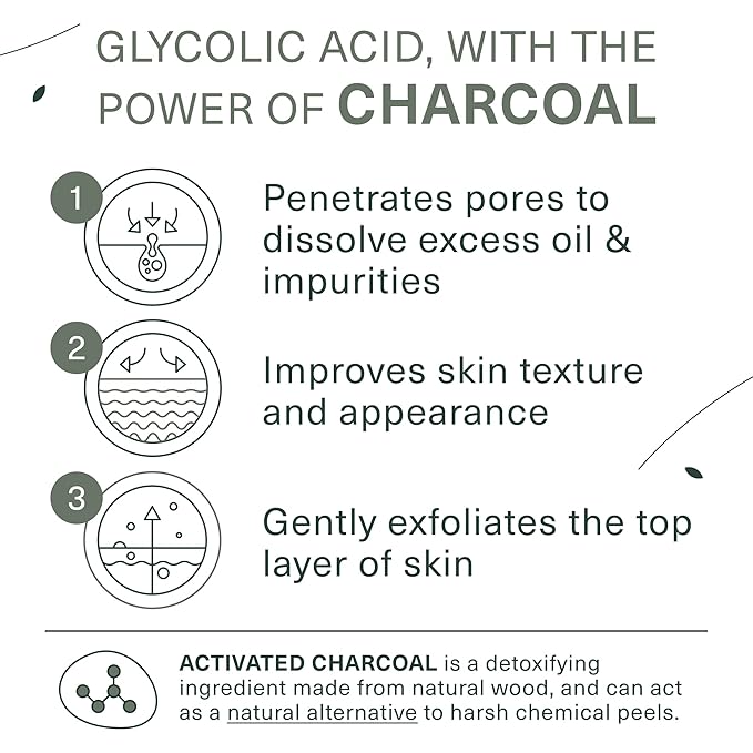 Botanic Tree Glycolic Acid Exfoliating Face Wash for Men - Facial Exfoliating Cleanser, Face Scrub - 10% Glycolic Acid with Activated Charcoal - Travel Size - 6 fl oz