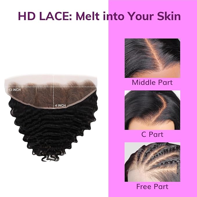 IDN BEAUTY SKINLIKE REAL HD 13x4 Lace Frontal Deep Wave 20 Inch Bleached Single Knots Ultra-thin Frontal HD Lace Closure Virgin Human Hair 0.1 mm Pre Plucked Hairline