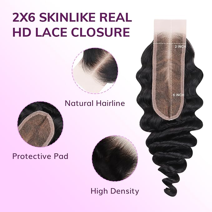 IDN BEAUTY SKINLIKE REAL HD 2X6 Lace Closure Human Hair Scalp-Simulating 0.1mm Ultra Thin HD Closure Pre Bleached Single Knots Pre Plucked Clean Natural Hairlin Natural Black DW 14 Inch