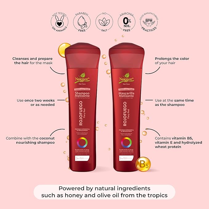 Naissant Deep Red Hair Toning Mask | Color Depositing | Moisturizes & Refreshes & Neutralizes Brassy Tones | Paraben, Ammonia & Sulfate Free | Pro-Vitamin B5, Olive Oil & Honey (Rojo Fuego) 10.1 Fl Oz
