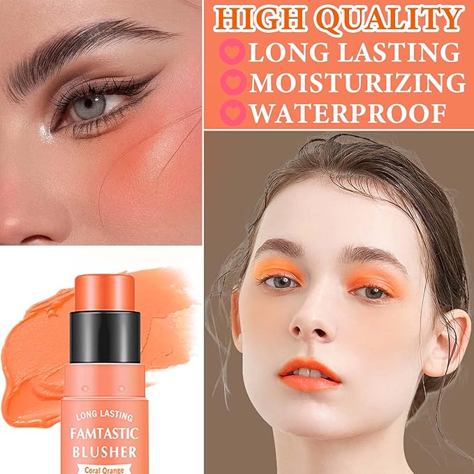 Cream Blush Stick,Blush Stick for Cheeks with Contour Citrus Pink)