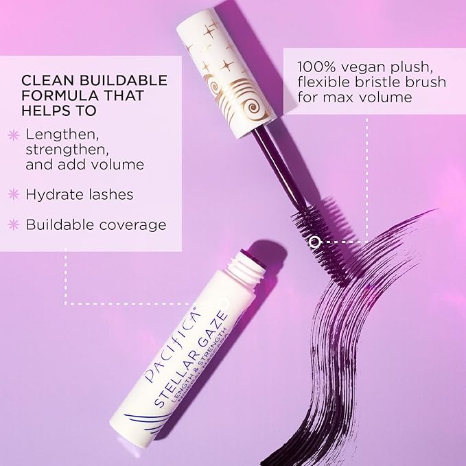 Pacifica Stellar Gaze Mascara – Stardust (Brown) Length & Strength, Natural Mineral Mascara with Coconut & Vitamin B, Long-Wearing, Vegan