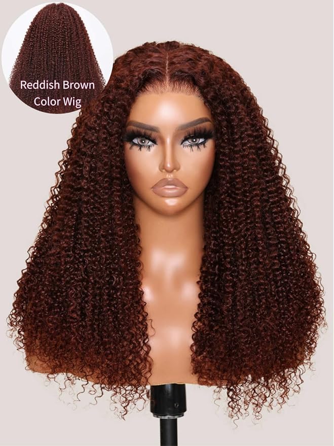 Beauty Forever Bye Bye Knots 7x5 Lace Front Wig Put on and Go Glueless Kinky Curly Human Hair Wigs,Reddish Brown Pre Cut Lace Closure Wigs Pre Plucked Hairline Pre Bleached Knots 150% Density 14inch