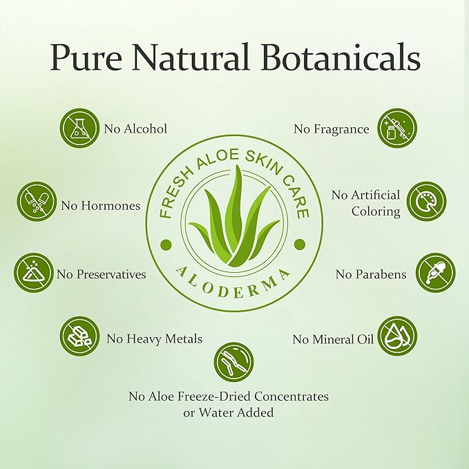 Aloderma Organic Aloe Vera Gel for Face & Body, 96% Pure Aloe Gel Made within 12 Hours of Harvest, Ideal for Skin, Scalp, & Hair Hydration, Calming Moisturizer for Soothing After Sun Care, 7.05oz