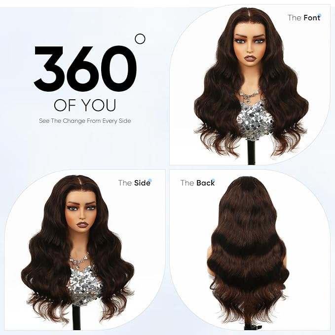 Chocolate Brown Lace Front Wig,13x6 HD Brown Body Wave Lace Frontal Wigs Human Hair Pre Plucked with baby hair, 210% Density Colored brown wig human hair for Women 24 inch