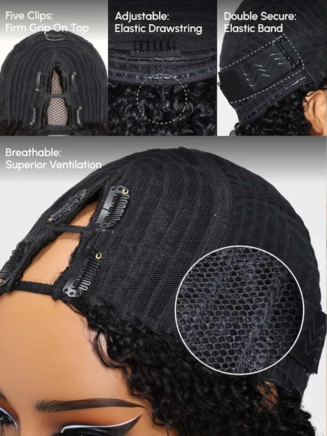 Beauty Forever V Part Wig Human Hair Kinky Straight EasiContour Vpart Wigs Upgrade U Part Wigs Glueless Full Head Clip In V Shape Wigs No Leave Out None Lace Front Wig 150% Density 22inch