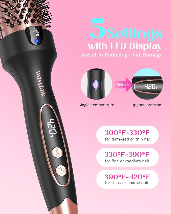 Wavytalk Blowout Boost Thermal Brush, 1.5 inch Heated Round Brush Curling Iron for Blowout Look, Dual Voltage, Ceramic Tourmaline, Ionic Technology, 5 Temperature Settings