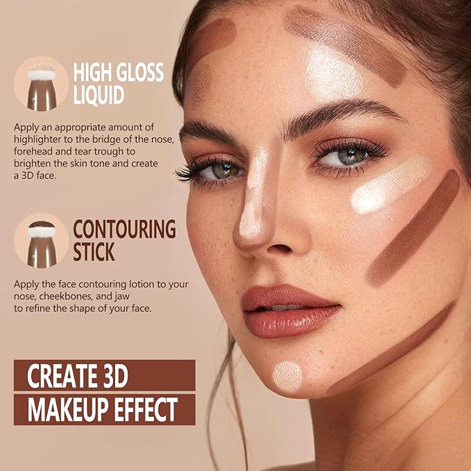 3PCS,Contour Stick bronzer,Liquid Blush,Highlighter,Long Lasting Smooth Lightweight Beauty 1.27fl oz