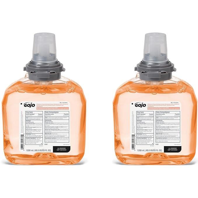 GOJO TFX Premium Foam Antibacterial Handwash, Fresh Fruit Scent, 1200 mL Foam Hand Soap Refills TFX Touch-Free Dispenser (Pack of 2) - 5362-02