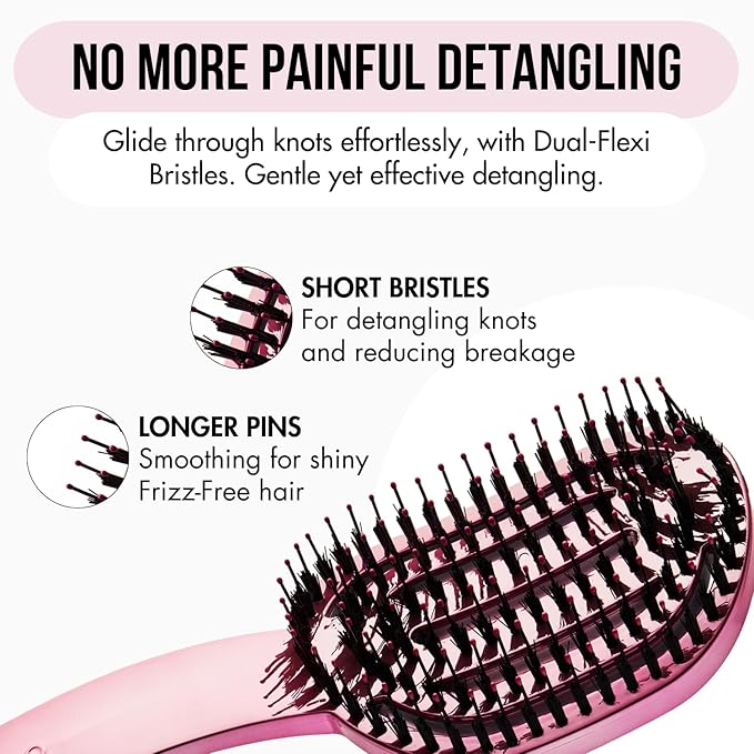 MOYOKO Detangling Brush - Vented for Fine, Wavy, Straight, Curly or Thick Hair, No-Pull Design (Pink Chrome)