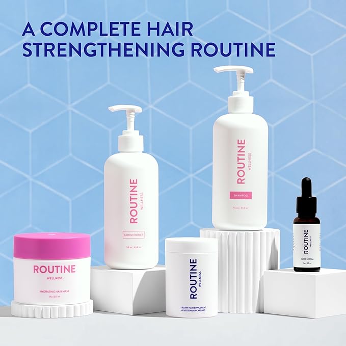 Routine Wellness Shampoo and Conditioner Set and Hair Serum for Thinning Hair - DHT Blocker Women & Men - Color Safe Shampoo for Hair Loss & Healthier Hair - Rose Hips Set + Serum
