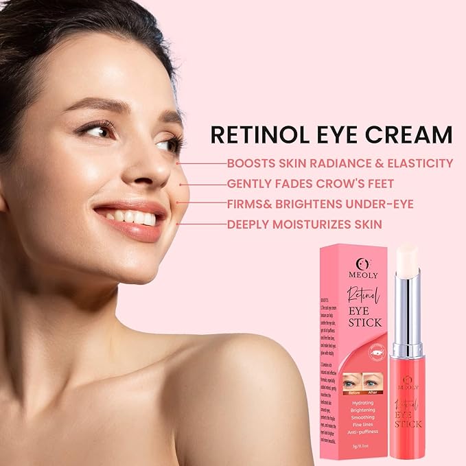 Retinol Under Eye Stick Balm: Cooling Eye Cream for Dark Circles Fine Lines Puffiness, Anti Wrinkle Hydrating Face Skincare in 3-4 Weeks